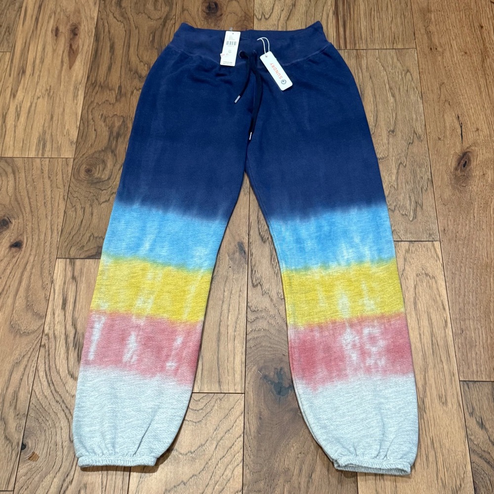 Sundry Women Navy Multi Stripe Dip Dye Sweatpants Joggers XS NWT 52028172